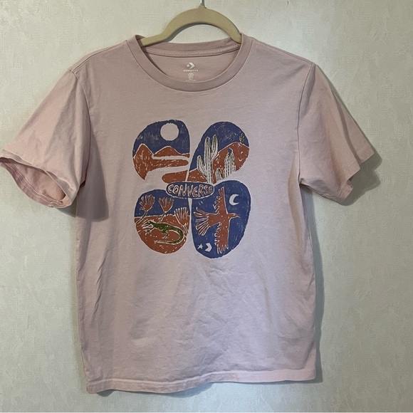 Converse Women’s Pink and Blue Graphic Short Sleeve Tee Desert Design - Picture 1 of 7